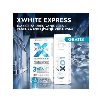 Xwhite Express trakice za izbeljivanje zuba (3 dana) + mini pasta GRATIS